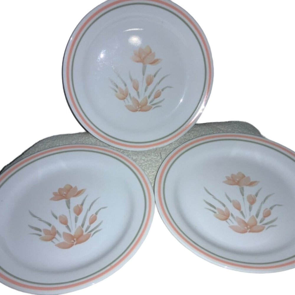 Corelle PEACH FLORAL 7.25" Bread/Dessert Plates Lot of 3 plates